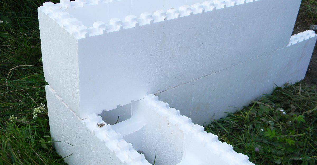 White insulated concrete form blocks stacked outdoors