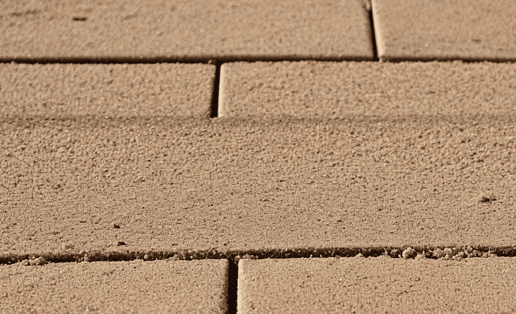 Close-up of a backyard deck tile installation, thinset ridges combed evenly, edges and joints in focus.