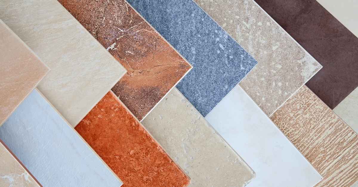 Various rectangular ceramic tile samples arranged diagonally