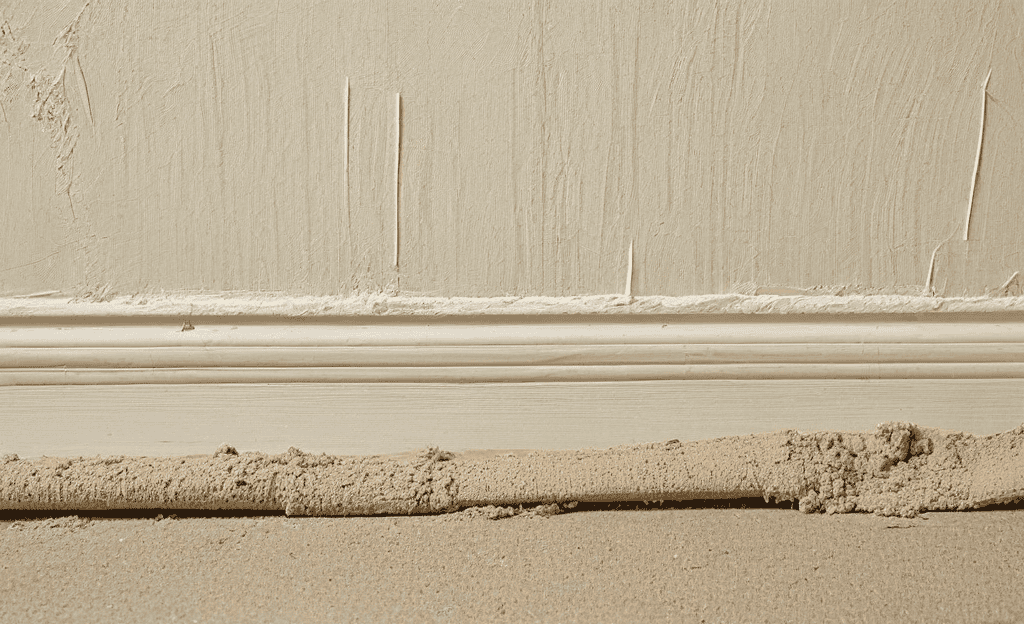 Suburban exterior facade; interior wall prep with painter's tape, drop cloth, drying spackle patches, sanding block and vacuum.