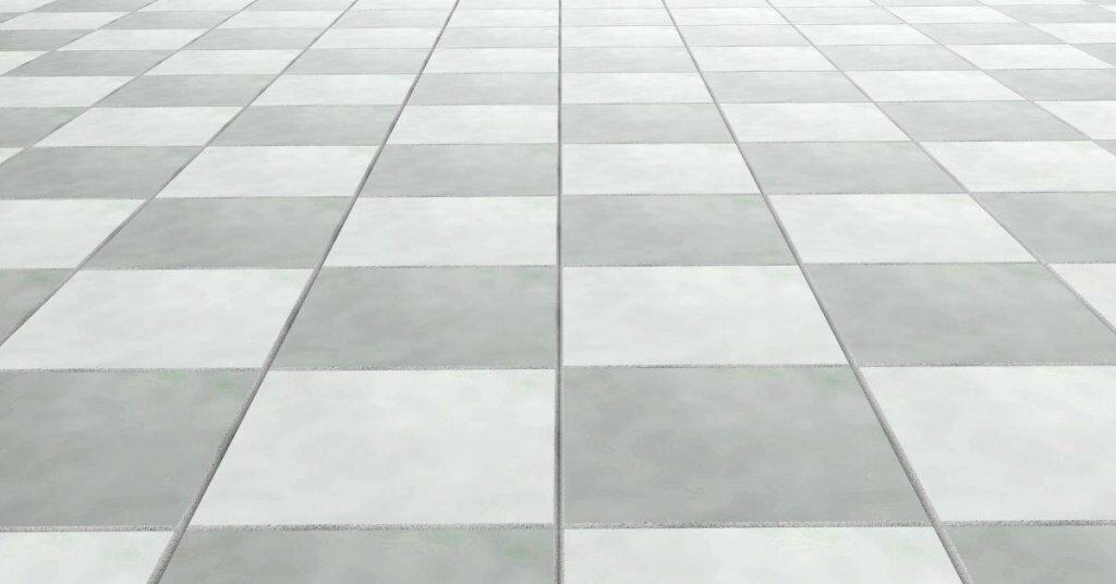 Checkerboard pattern floor tile in light gray and white
