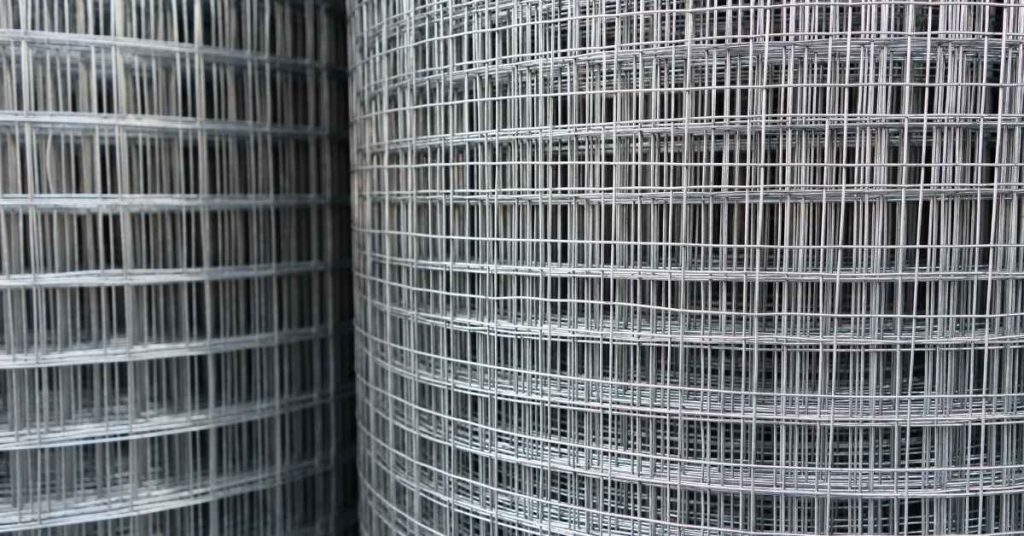 Close-up of two rolls of metal wire mesh