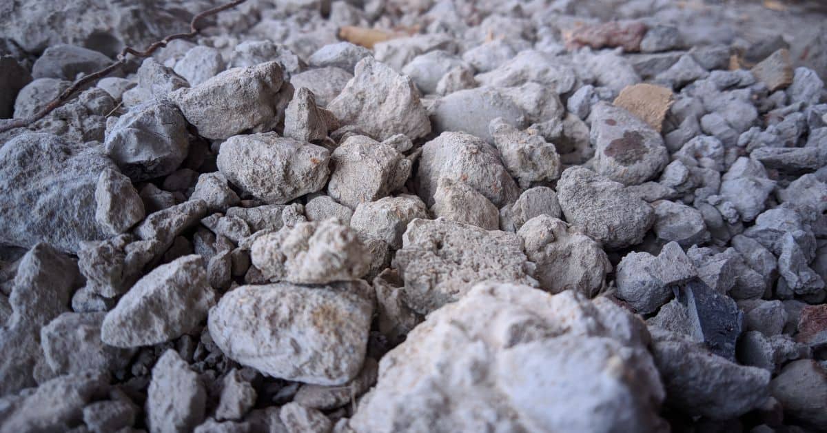 pile of irregular light gray lightweight aggregate rocks