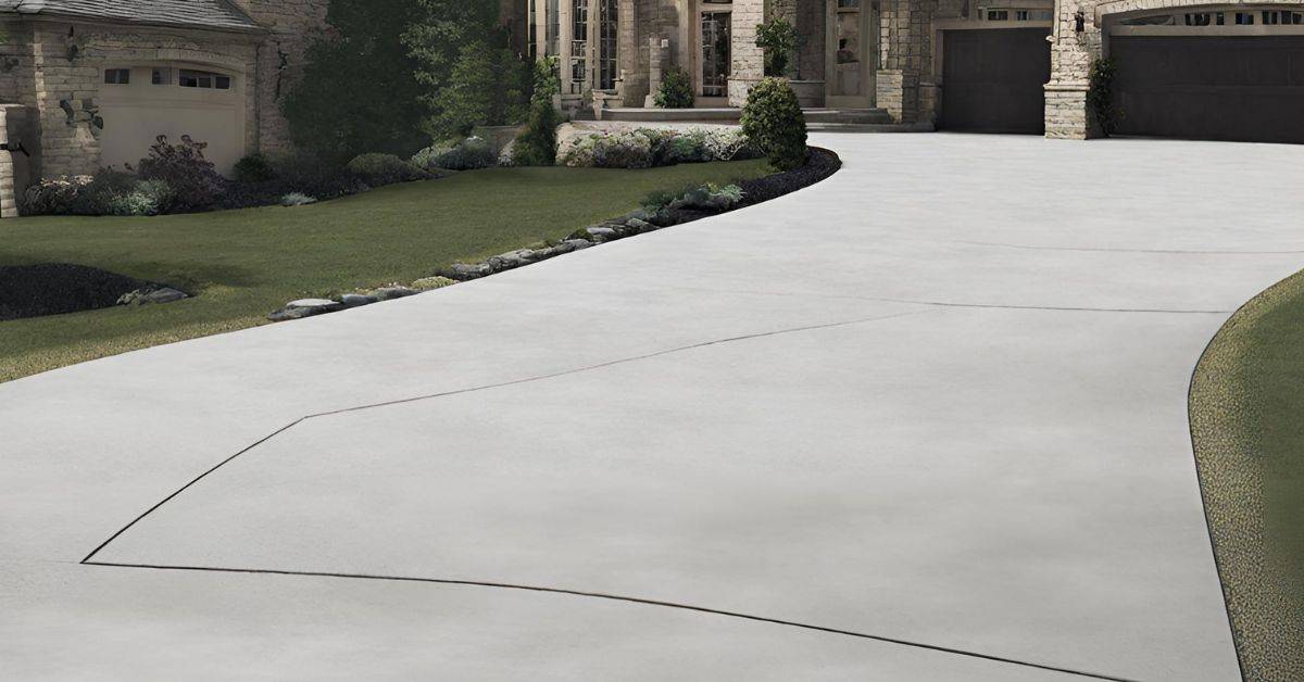 Smooth concrete driveway leading to residential garages