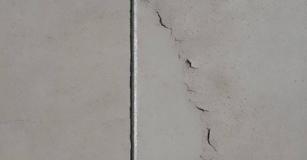 Concrete wall with saw cut and surface cracking