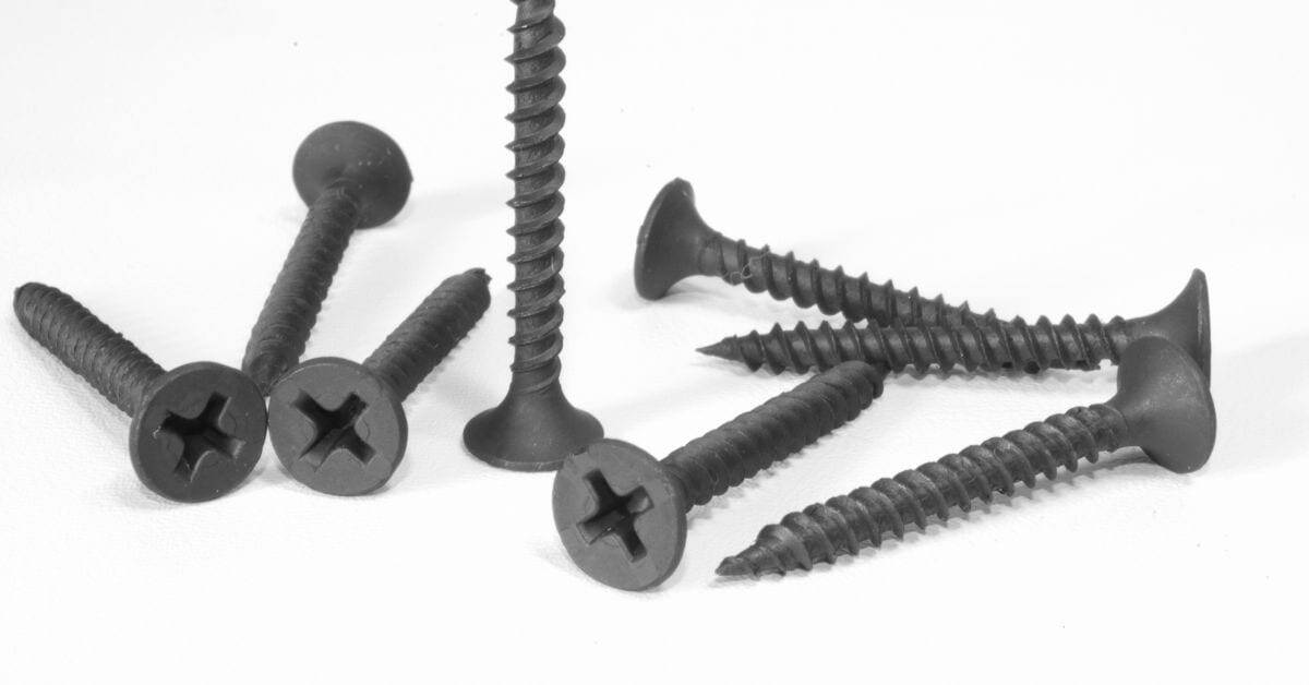black Phillips head drywall screws on white surface