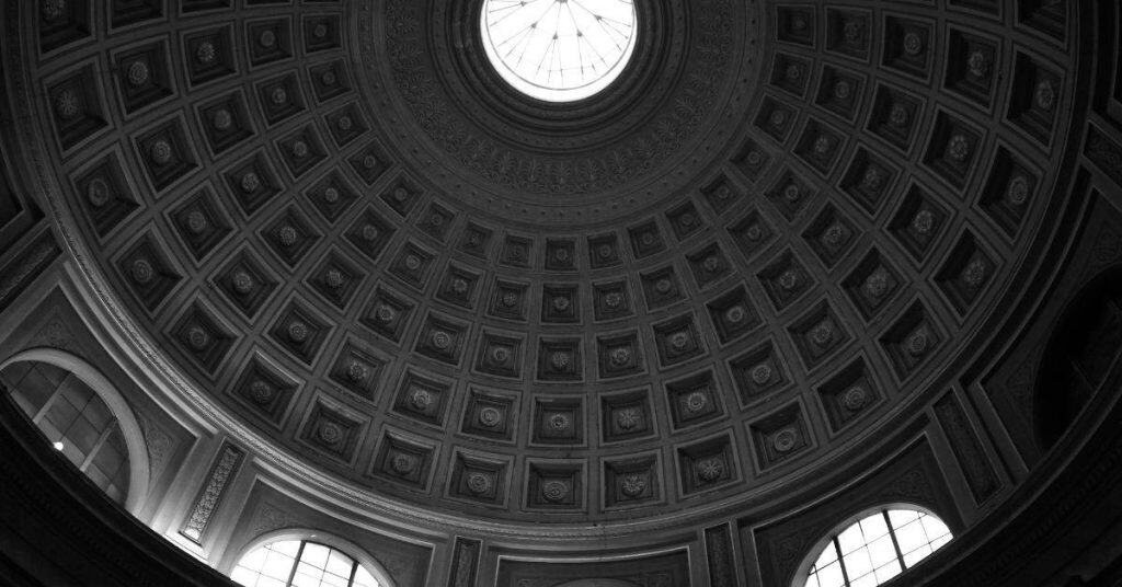Intricately patterned dome ceiling with central skylight