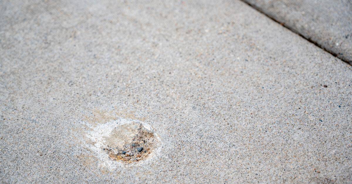 Close-up of concrete surface with small pit damage