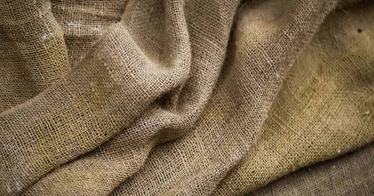 Closeup of textured burlap fabric folds