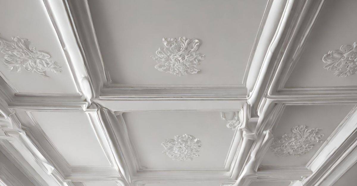 white decorative plaster ceiling panels with floral patterns