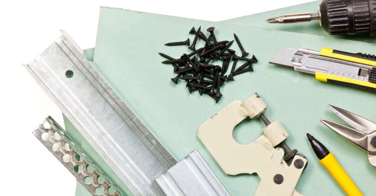 drywall sheets screws metal studs drill utility knife scissors