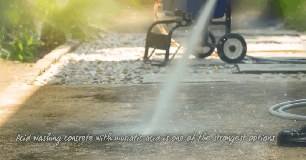 Pressure washing concrete surface with hose spray