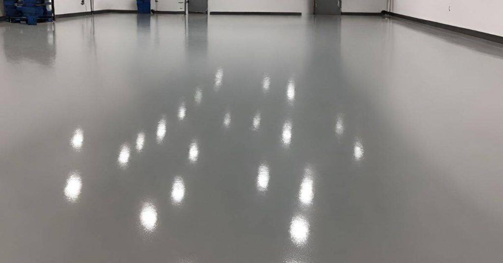 Reflective smooth gray epoxy coated floor in a room