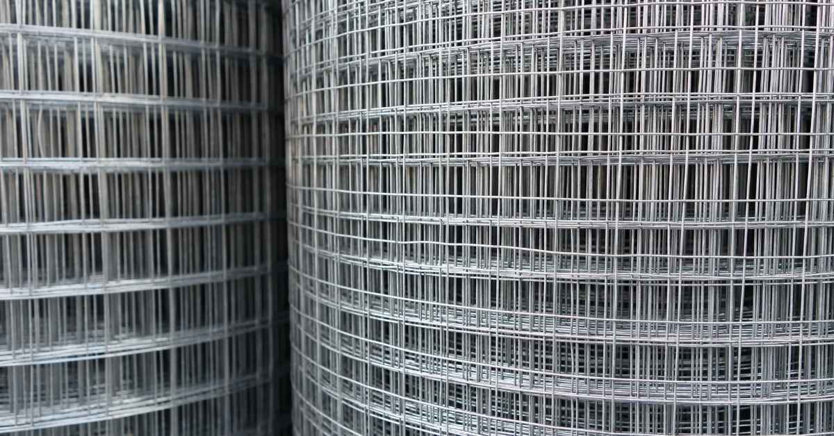 Close up of rolled metal wire mesh in cylindrical shapes
