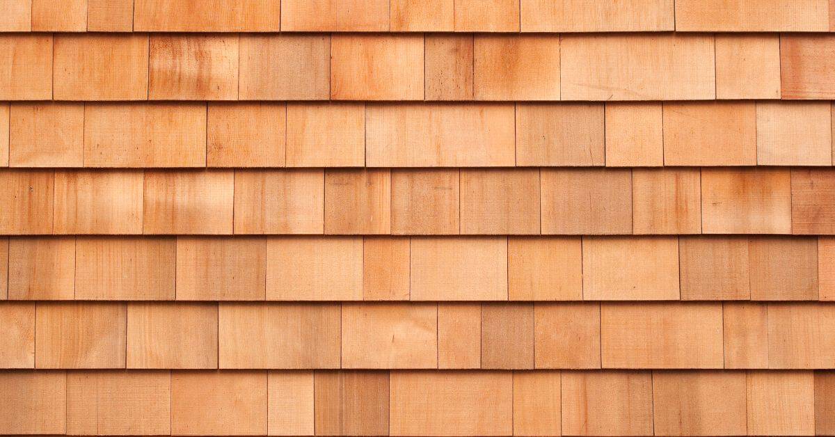 Close-up of cedar wood shingle roofing pattern