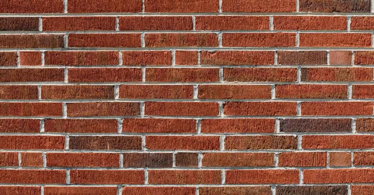 Close-up of red and brown brick wall with white mortar